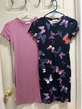 Teen/Junior Butterfly Print Black Dress & Mauve Tee Dress Duo